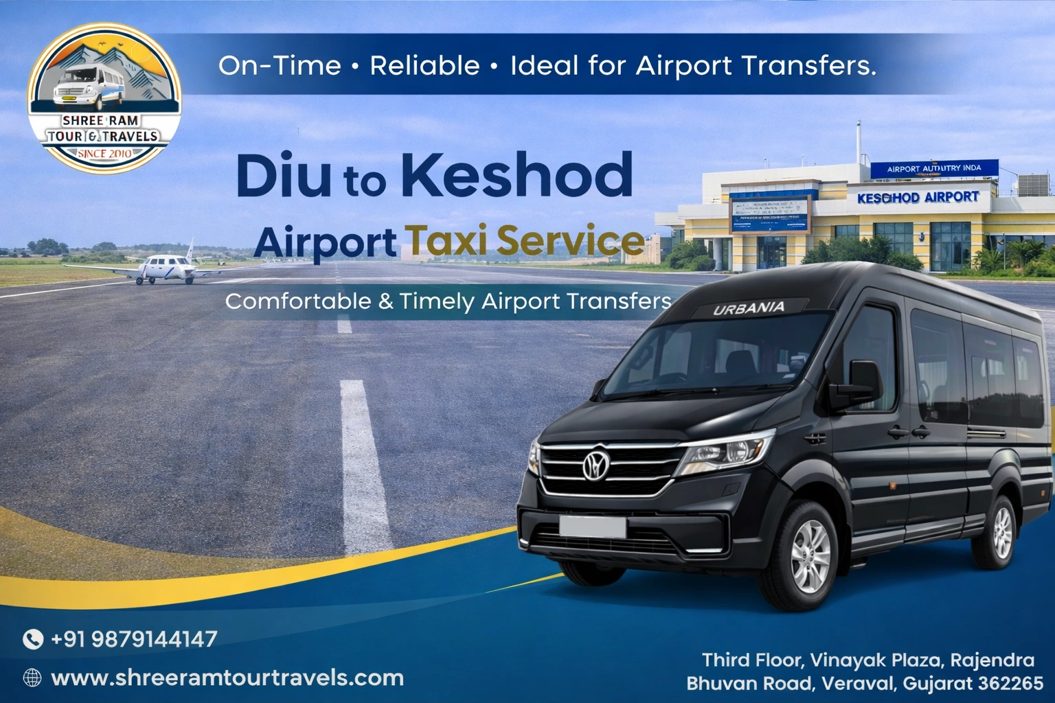 Diu to Keshod Airport Taxi Service - On-Time Airport Transfer with Comfortable Tempo Traveller